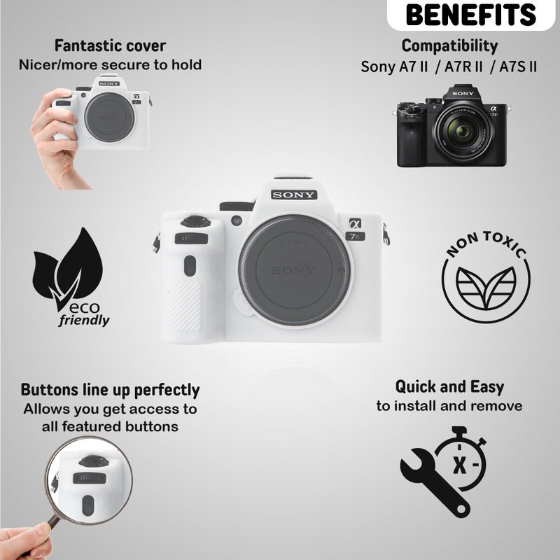 STSEETOP Camera Case for A7II/ A7RII / A7SII / A7MII - Protective Silicone DSLR Skin Cover, Detachable Cage, Shockproof, Dustproof (White) - Image 4